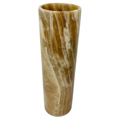 Vintage Hand Crafted Onyx Cylindric Decorative Vase, Italy 1970's