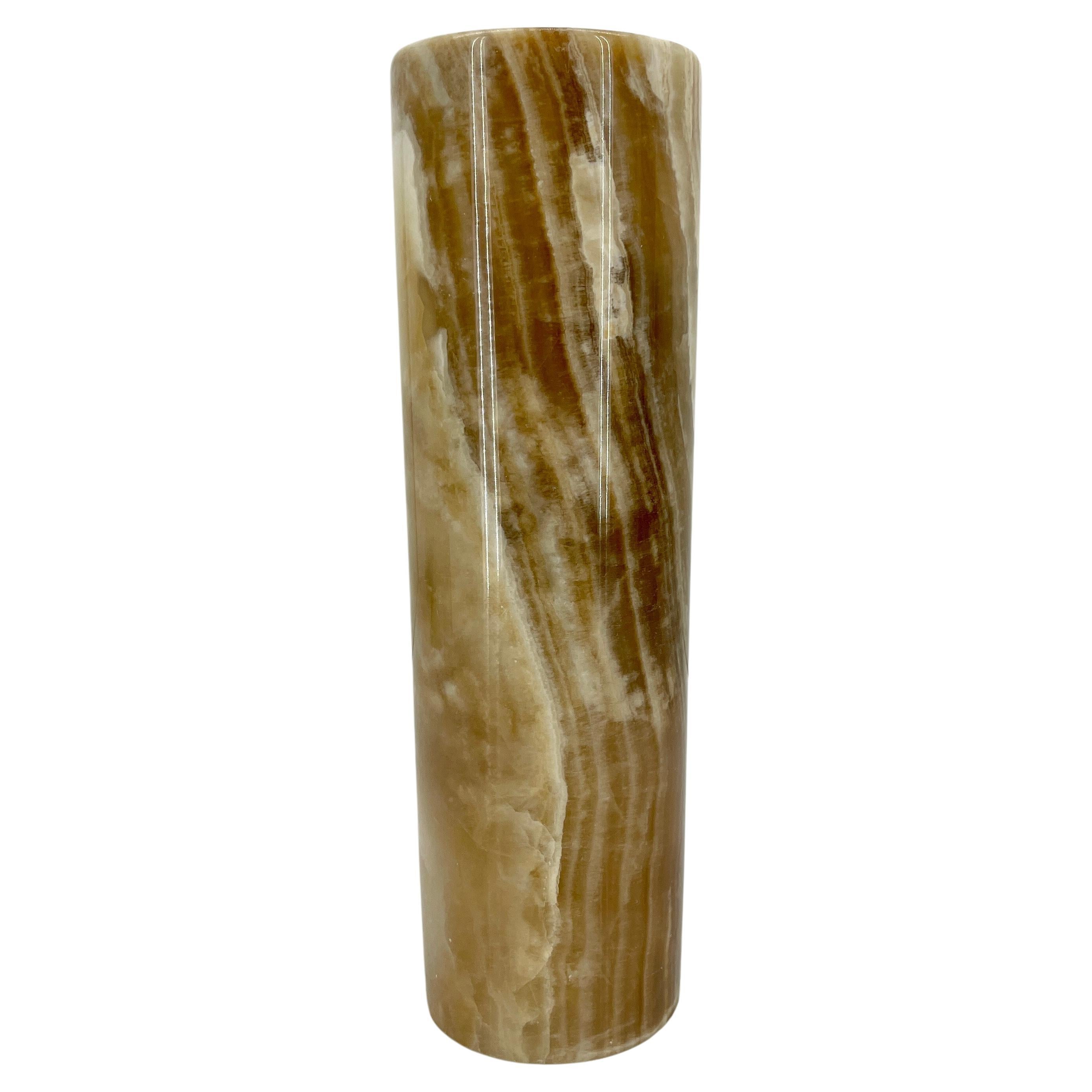 Hand-Crafted Vintage Hand Crafted Onyx Cylindric Decorative Vase, Italy 1970's For Sale