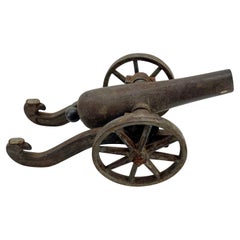 Used Small Early 20th Century Iron Cannon Desk Accessory with Eagle-Head Decoration