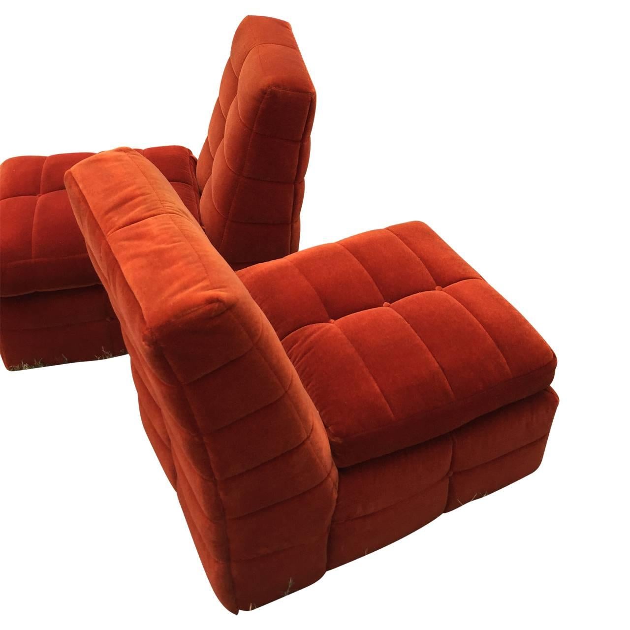 Mid-Century Modern Pair of Orange Milo Baughman Chairs