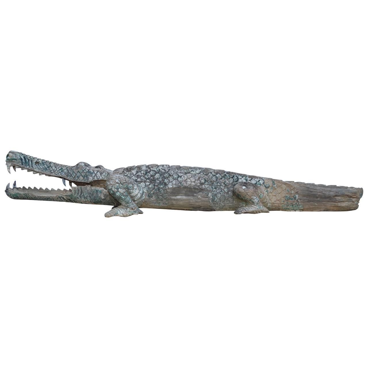 Wood Large 19th Century Folk Art Alligator