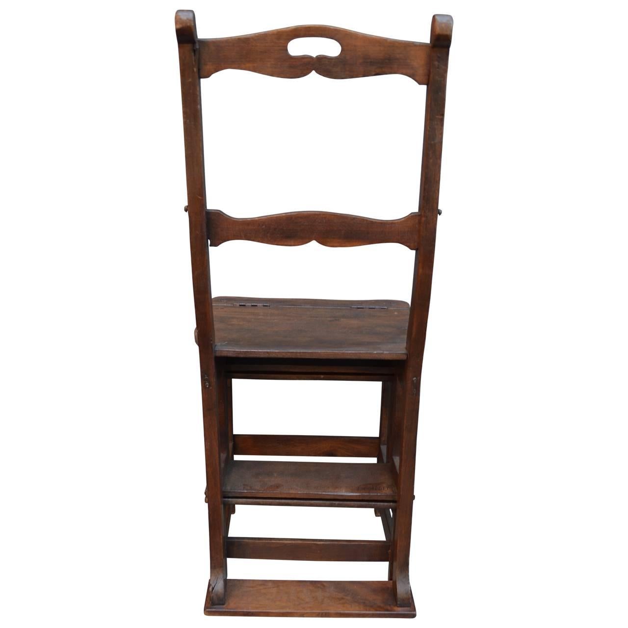 Folk Art Danish Folding Library-Steps Chair