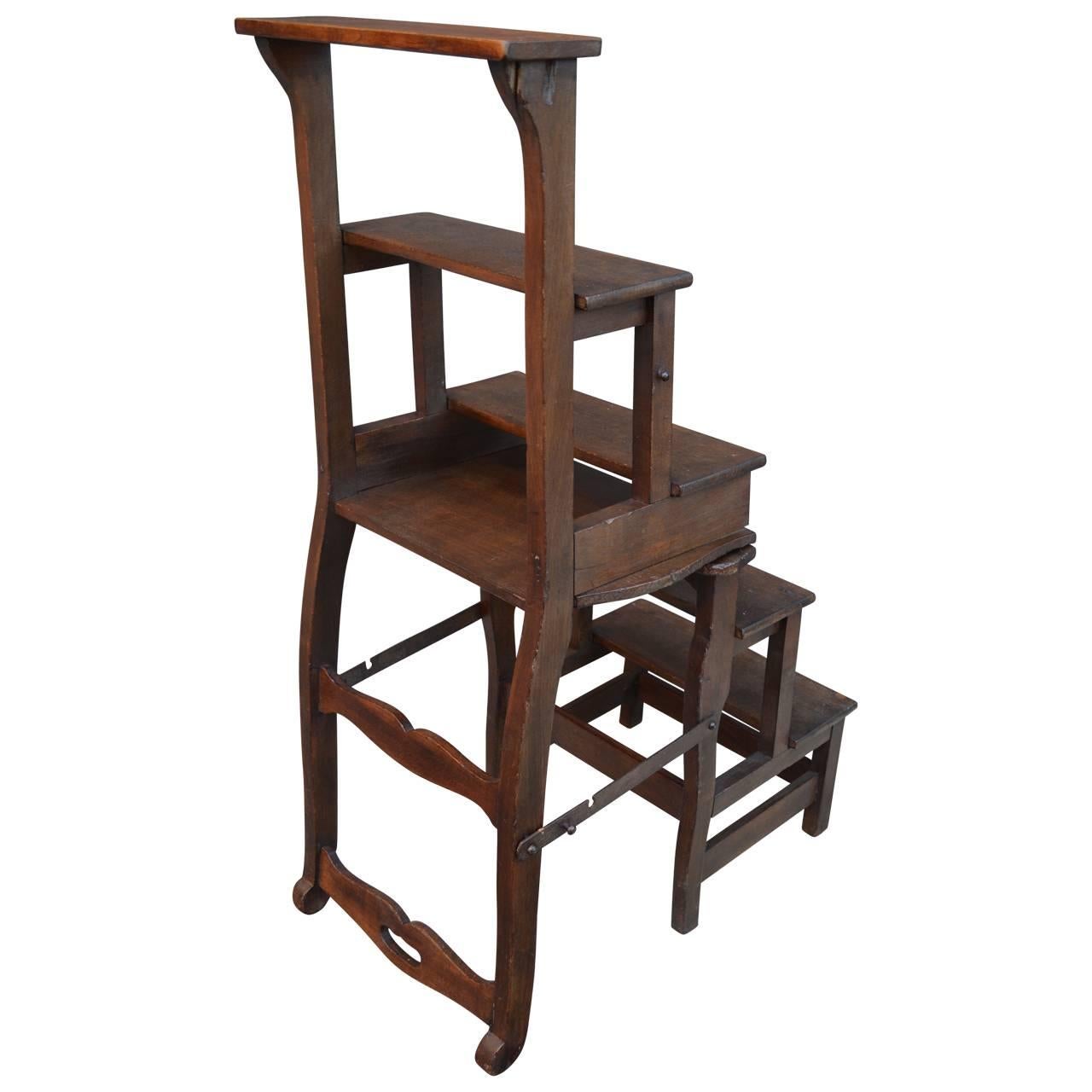 19th Century Danish Folding Library-Steps Chair