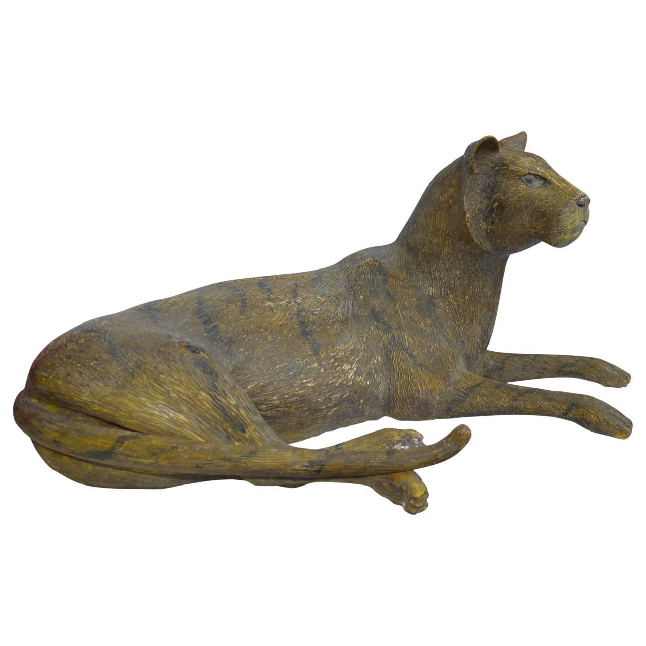 Carved and Original Painted Panther Sculpture 2