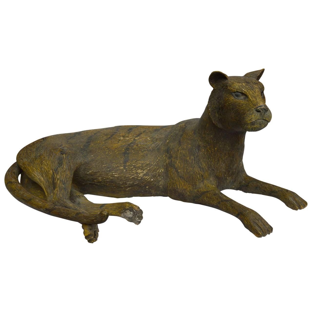 Carved and Original Painted Panther Sculpture 1