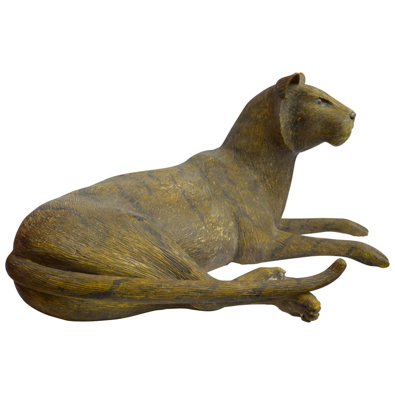 Carved painted panther.