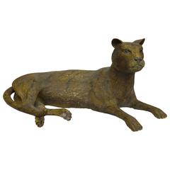 Carved and Original Painted Panther Sculpture