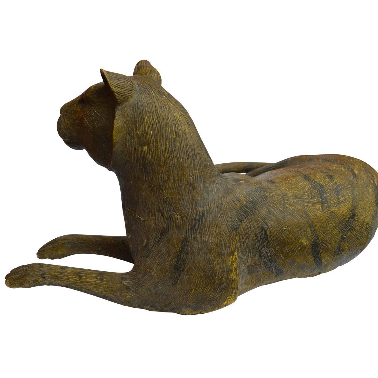 Carved and Original Painted Panther Sculpture In Good Condition In Haddonfield, NJ
