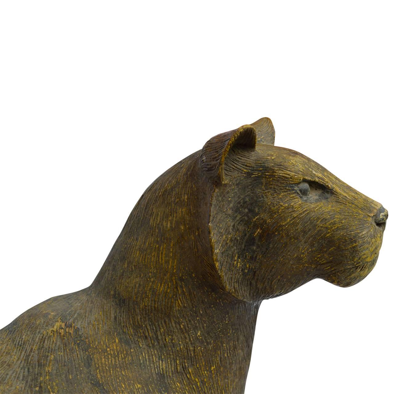 20th Century Carved and Original Painted Panther Sculpture