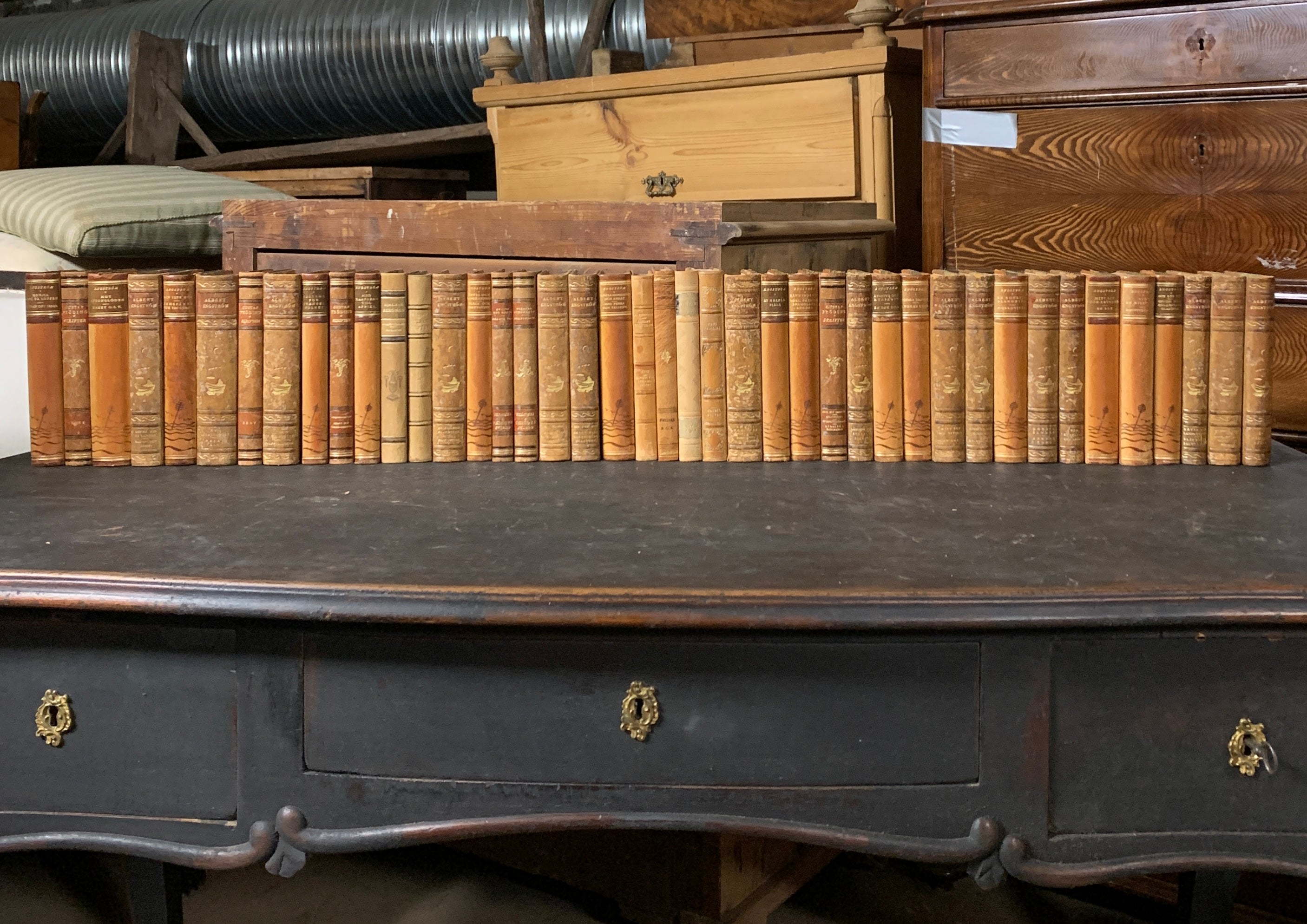 British Colonial Collection of 42 Swedish Early 20th Century Leather-Bound Books For Sale