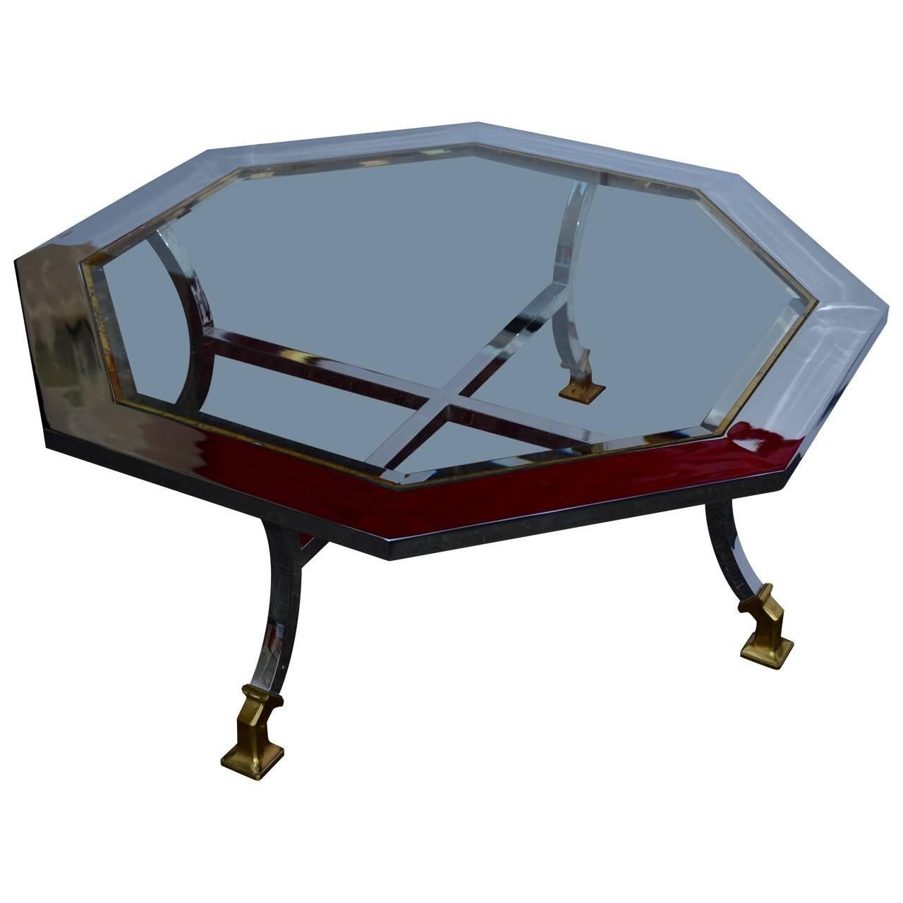 Brass Small Octagon DIA Chrome Cocktail Sofa Table For Sale