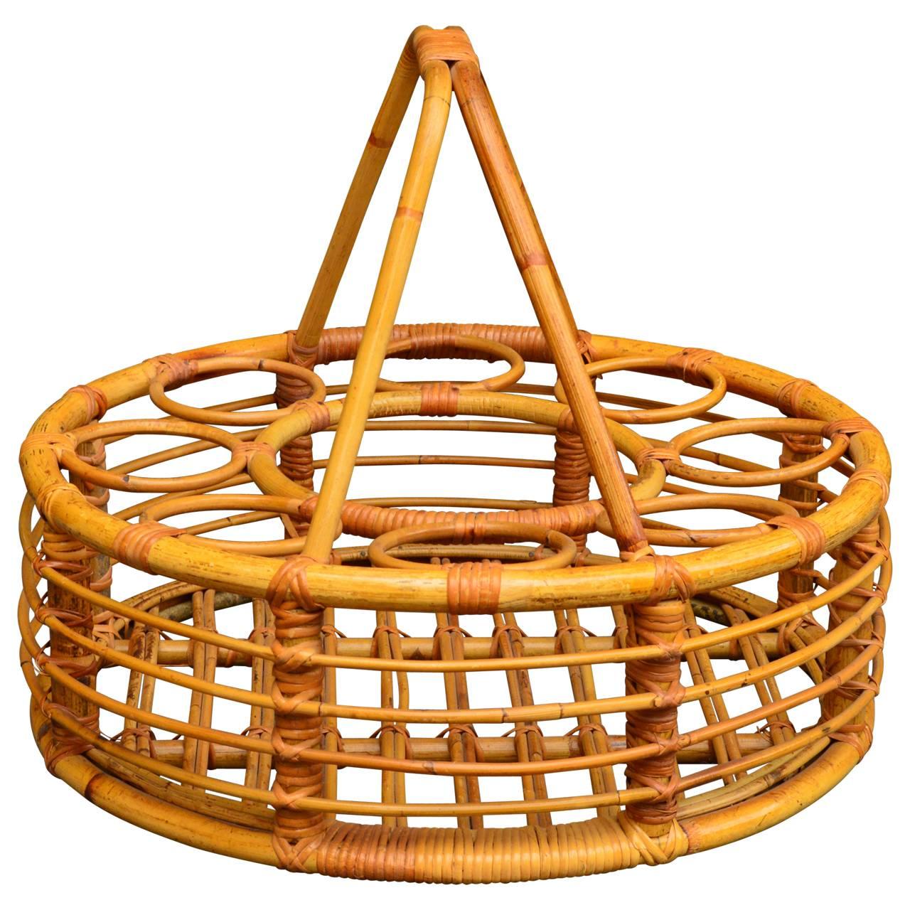 French Rattan Picnic Wine Basket