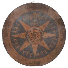 Antique Copenhagen Compass, Large Thin Sheet of Metal Wall Decoration