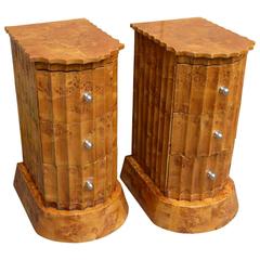 Antique Pair of Period Art Deco Burl-Wood Side Tables 
