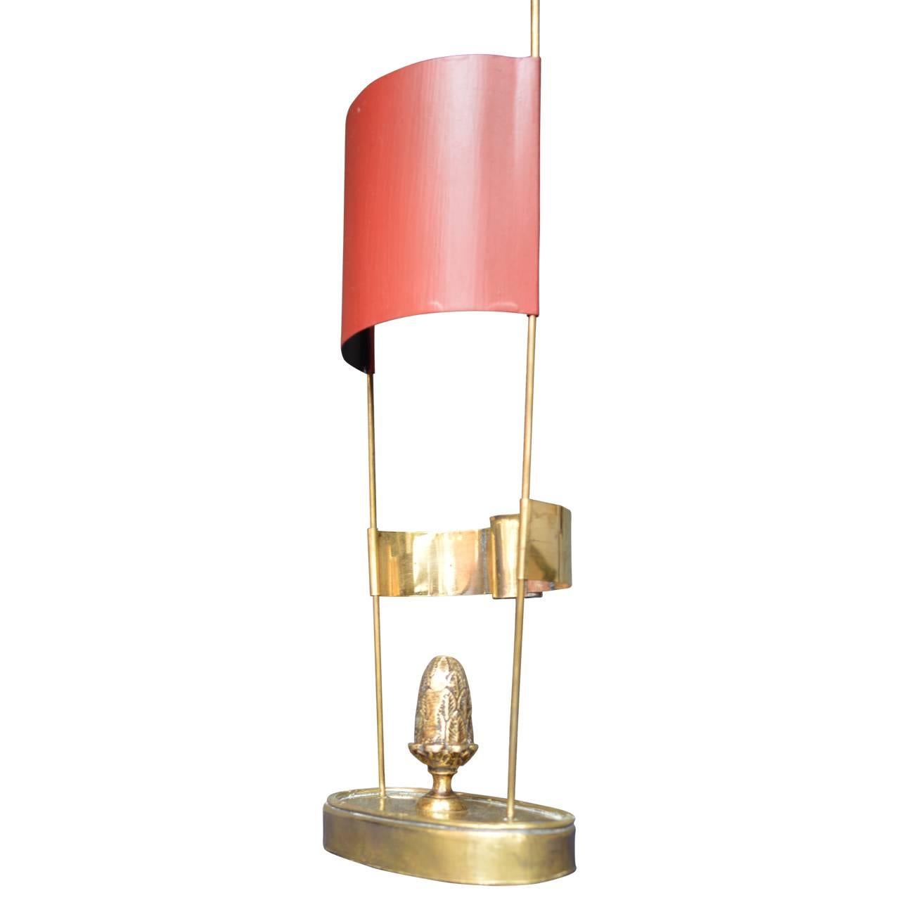 Hand-Painted Small 19th Century Swedish Red Shade Brass Candlestick