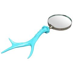 Vintage Antler Magnifying Glass, painted Turquoise