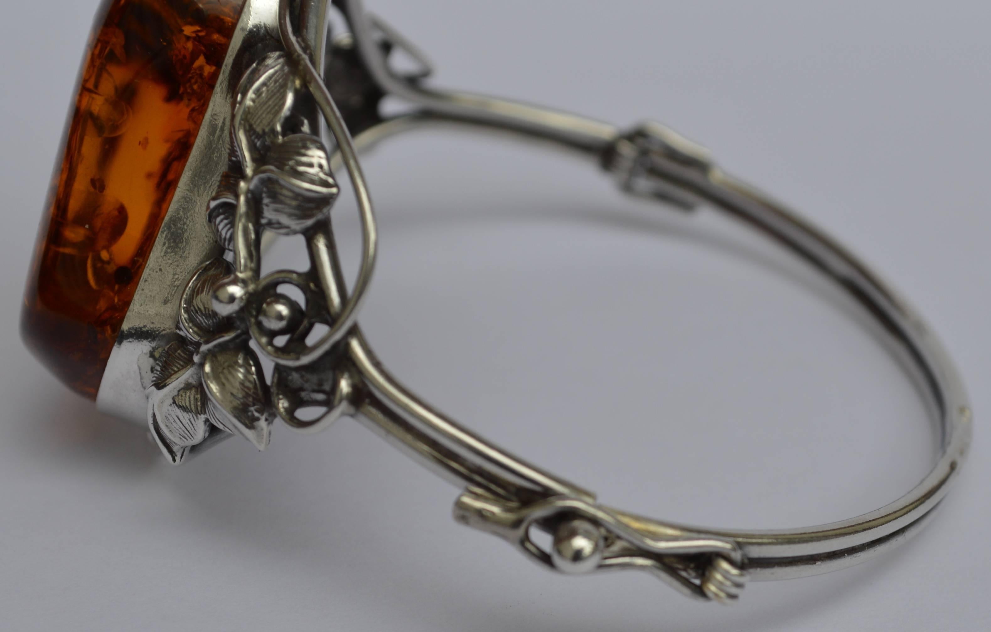 Mid-Century Modern Sterling Silver Amber Bracelet