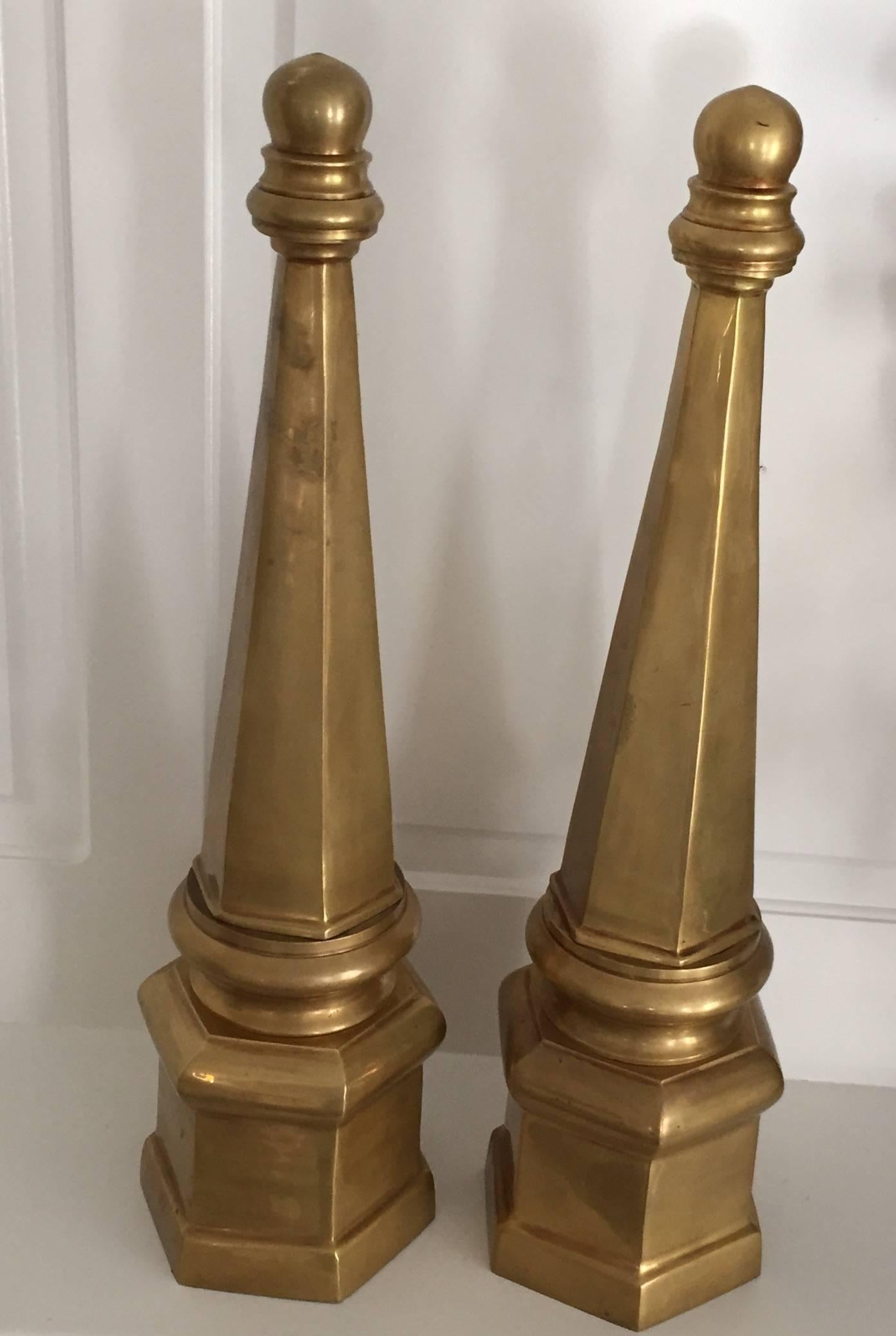 American Pair of Large Brass Obelisks