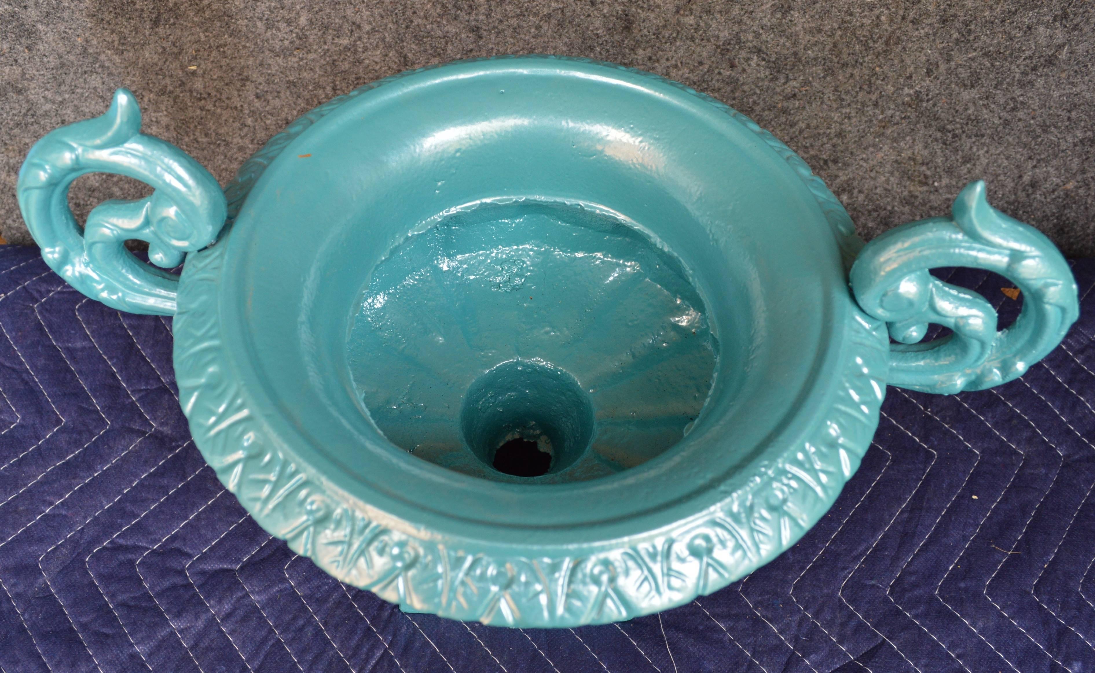Small French Antique Turquoise Painted Urn In Good Condition In Haddonfield, NJ
