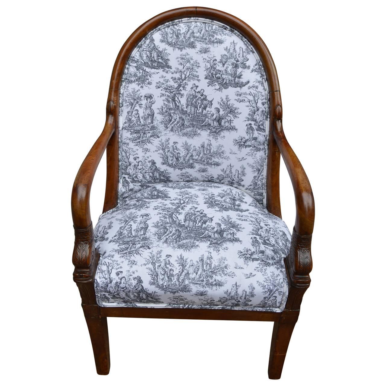 Charles X mahogany armchair or slipper chair.