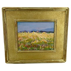 Vintage French Impressionist Landscape Oil Painting With Haystacks, circa 1930's