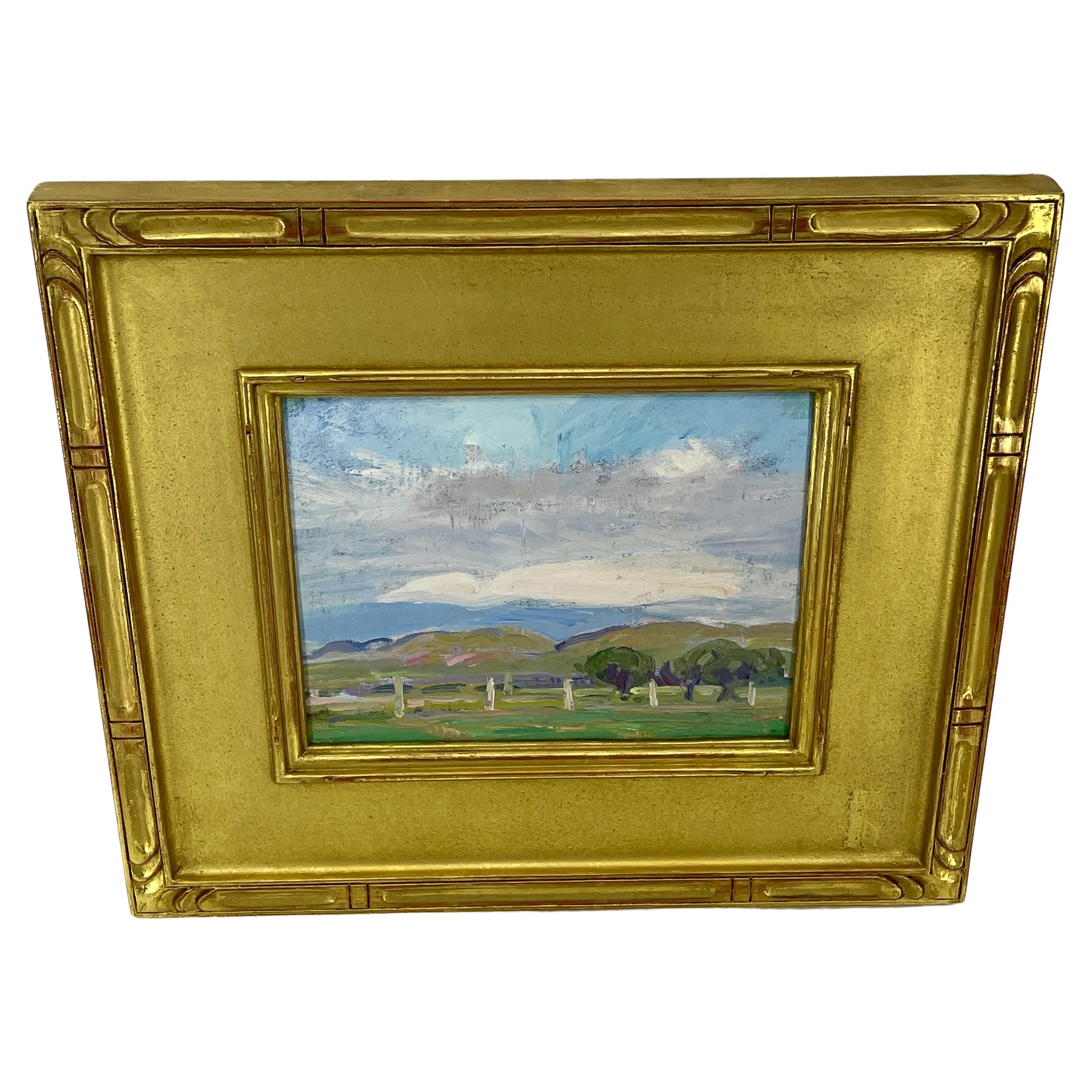 Peint à la main Peinture à l'huile d'un paysage impressionniste de la campagne française, vers 1930 en vente