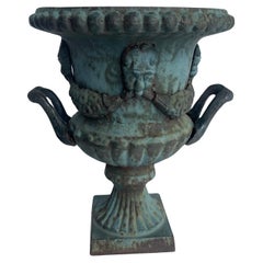 Vintage French Cast Iron Painted Garden Urn Planter