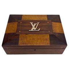 Antique European Box with Mirror and Louis Vuitton LV Brass Logo 