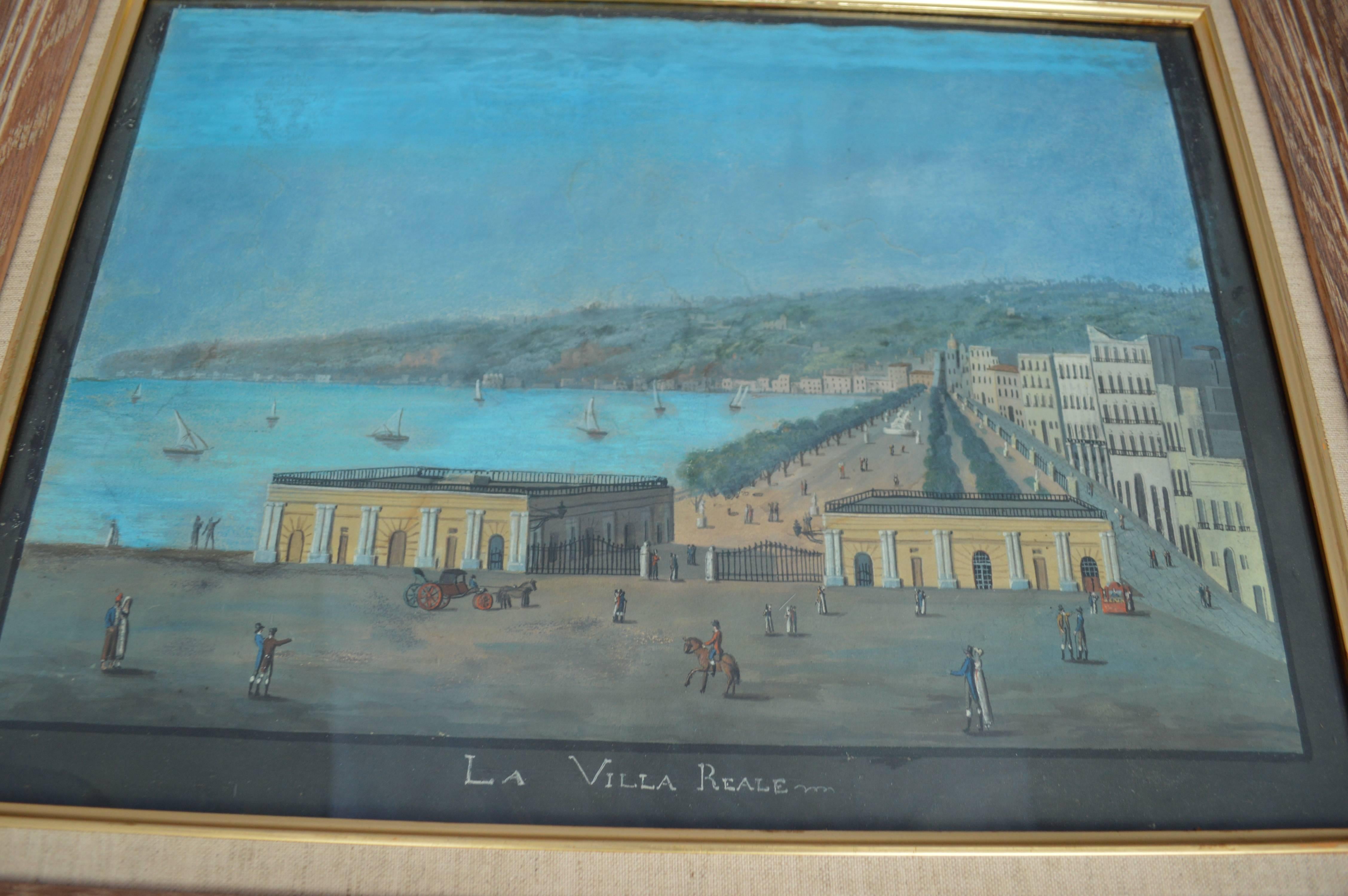 19th Century Watercoloring Painting Of Naples - La Villa Reale 4