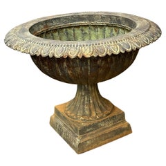 Large Wide-diameter Cast Iron Urn on Stand, Garden Planter