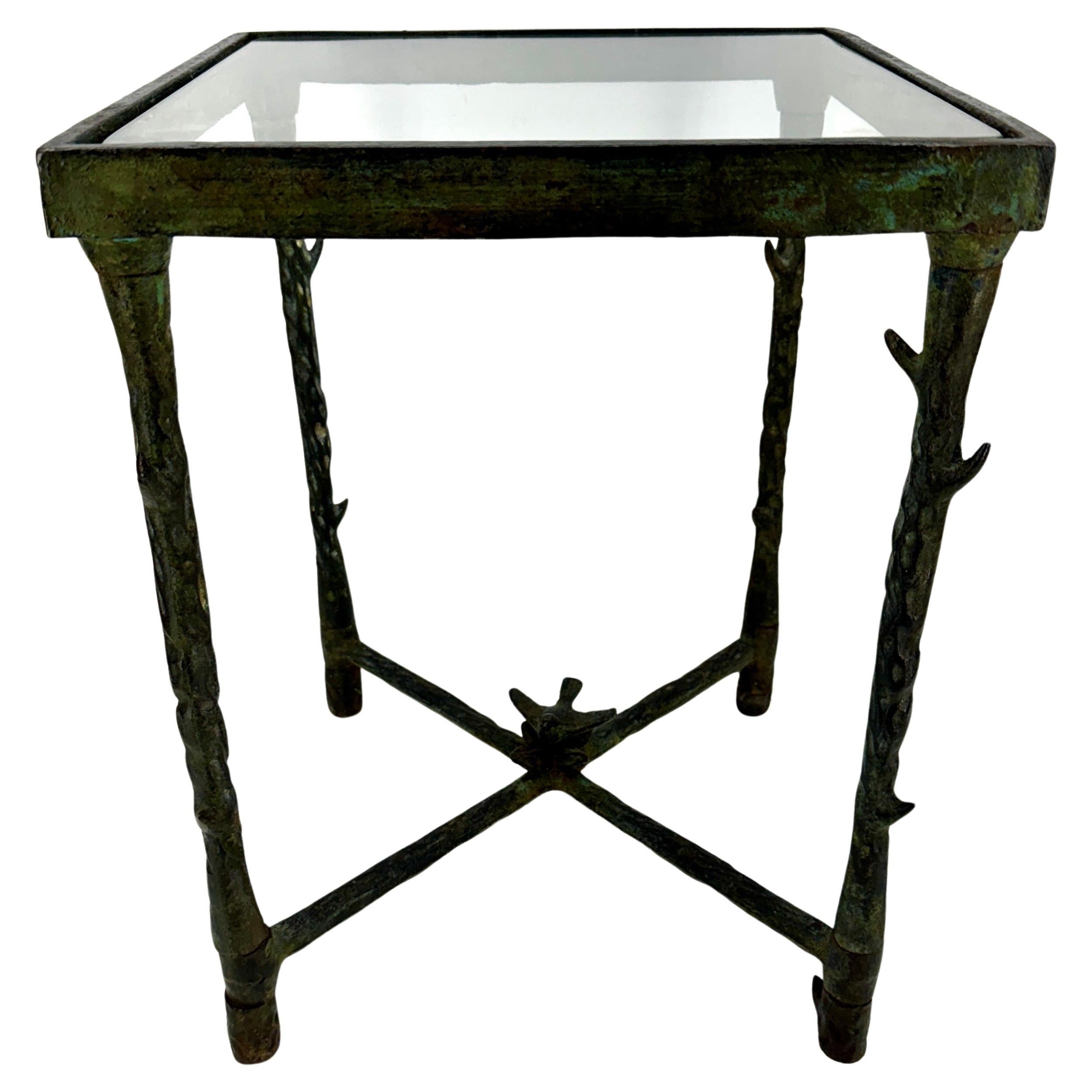 Organic Faux Bois Cast Iron Side Table with Square Top For Sale