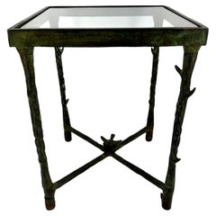 Vintage Organic Faux Bois Cast Iron Side Table with Square Top