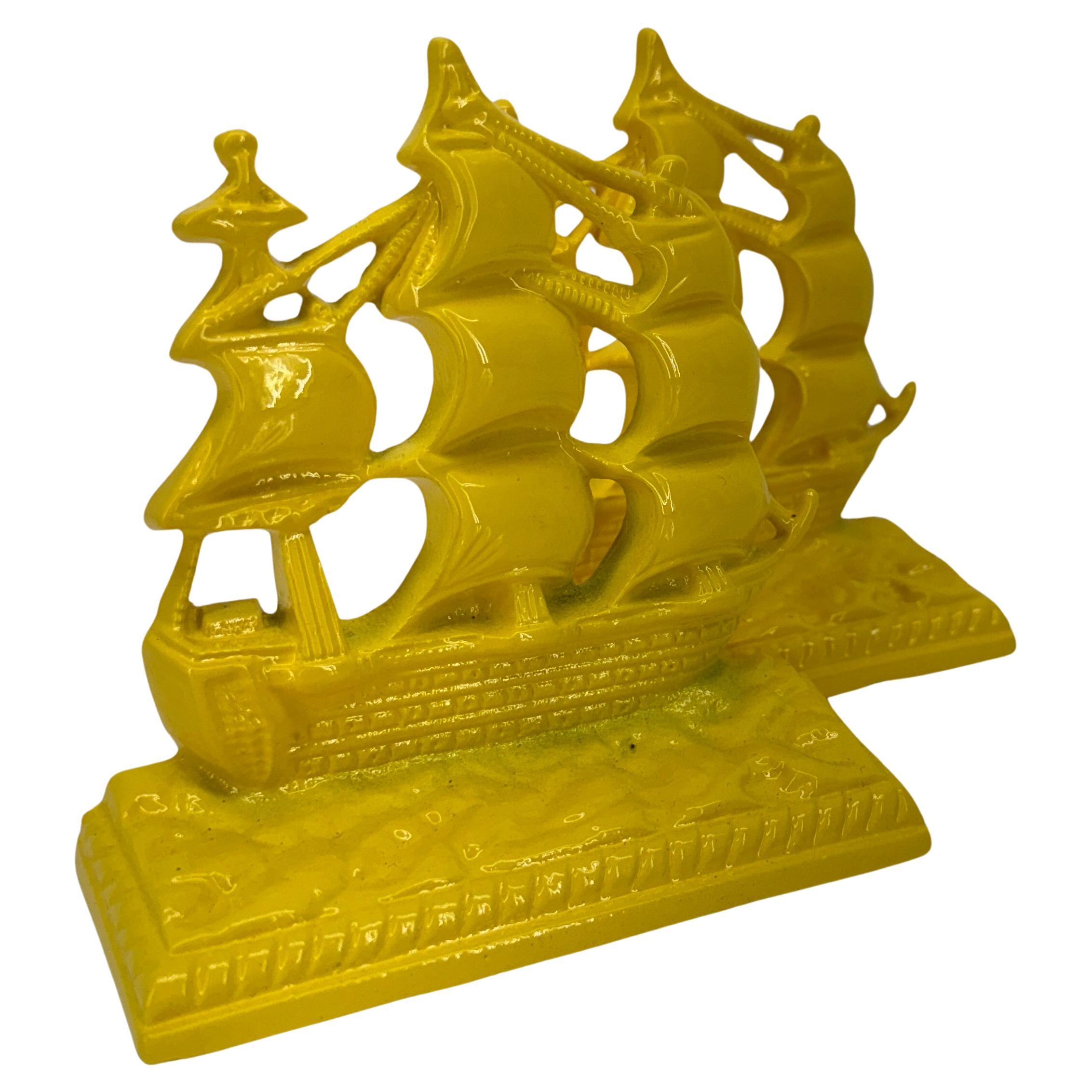 Pair of Mid-Century Modern Sunshine Yellow Boat Bookends For Sale