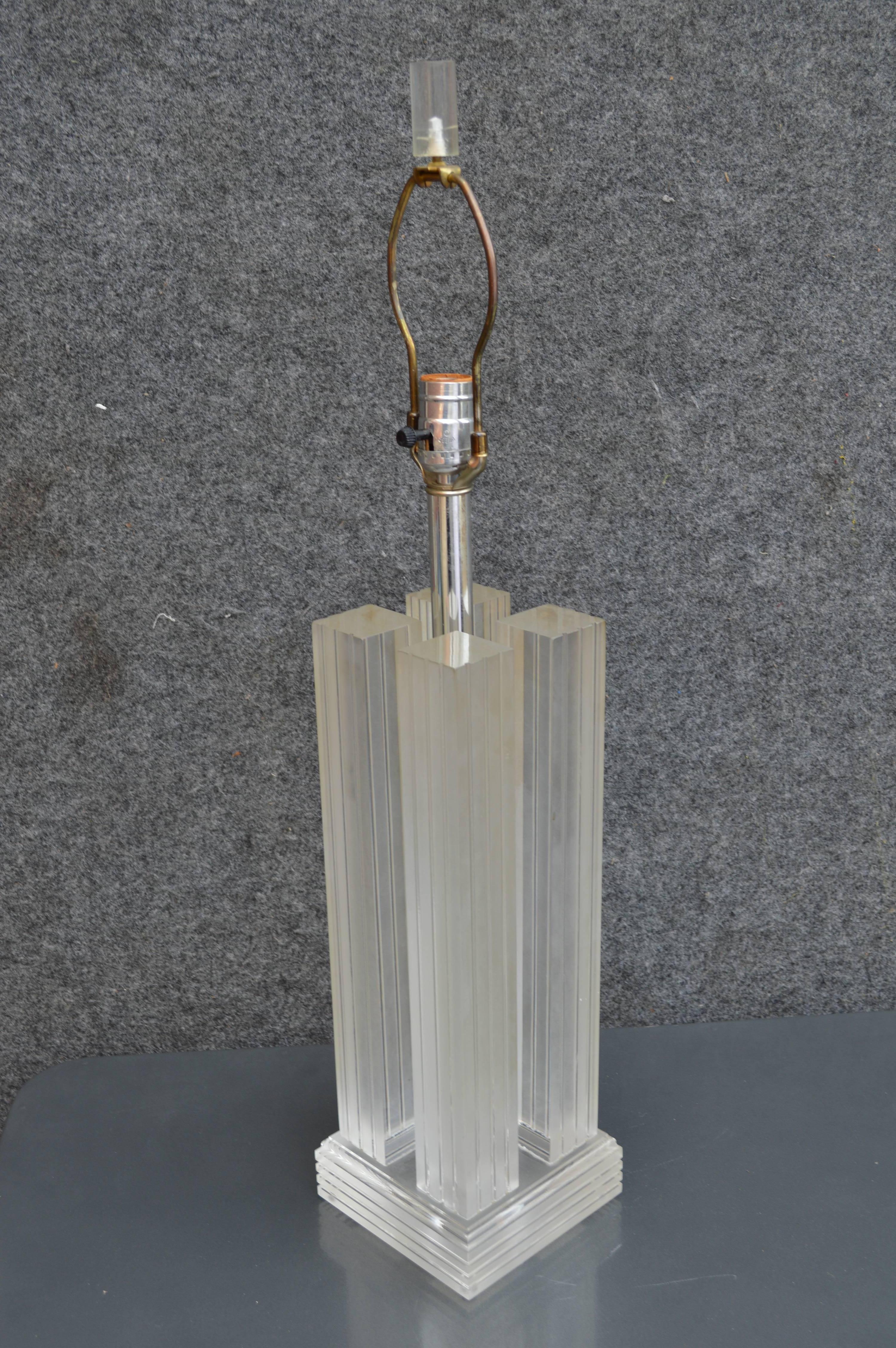 Chrome Lucite Table Lamp, Mid-Century Modern For Sale