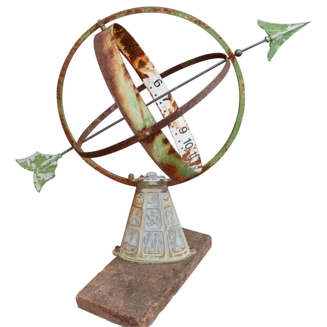 Neoclassical European Armillary Sundial on Zodiac Stand