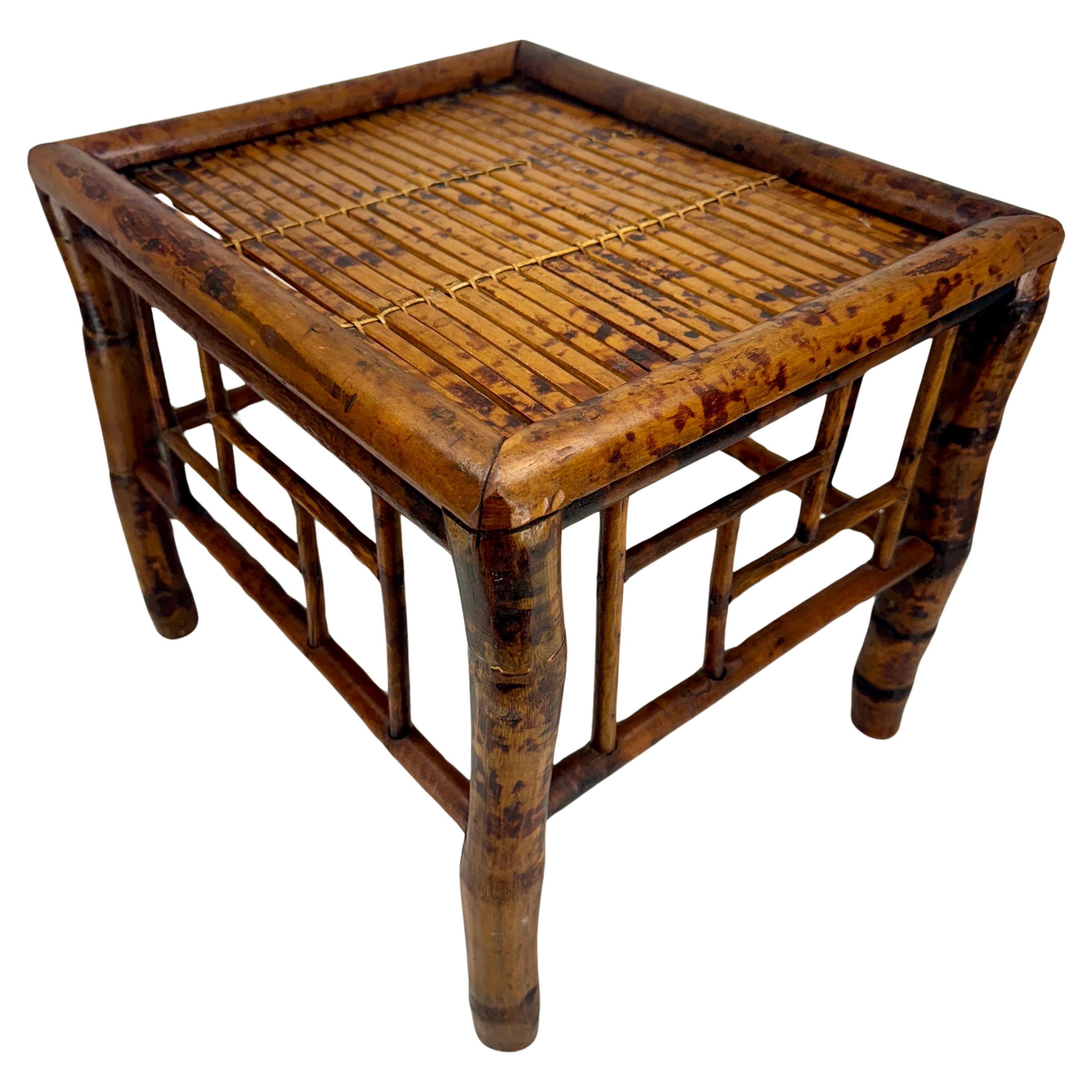 English Tortoise Burnt Bamboo Stool or Low Side Table, circa 1960’s For Sale