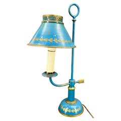 Lampe bouillotte peinte à la main en tôle bleue ancienne