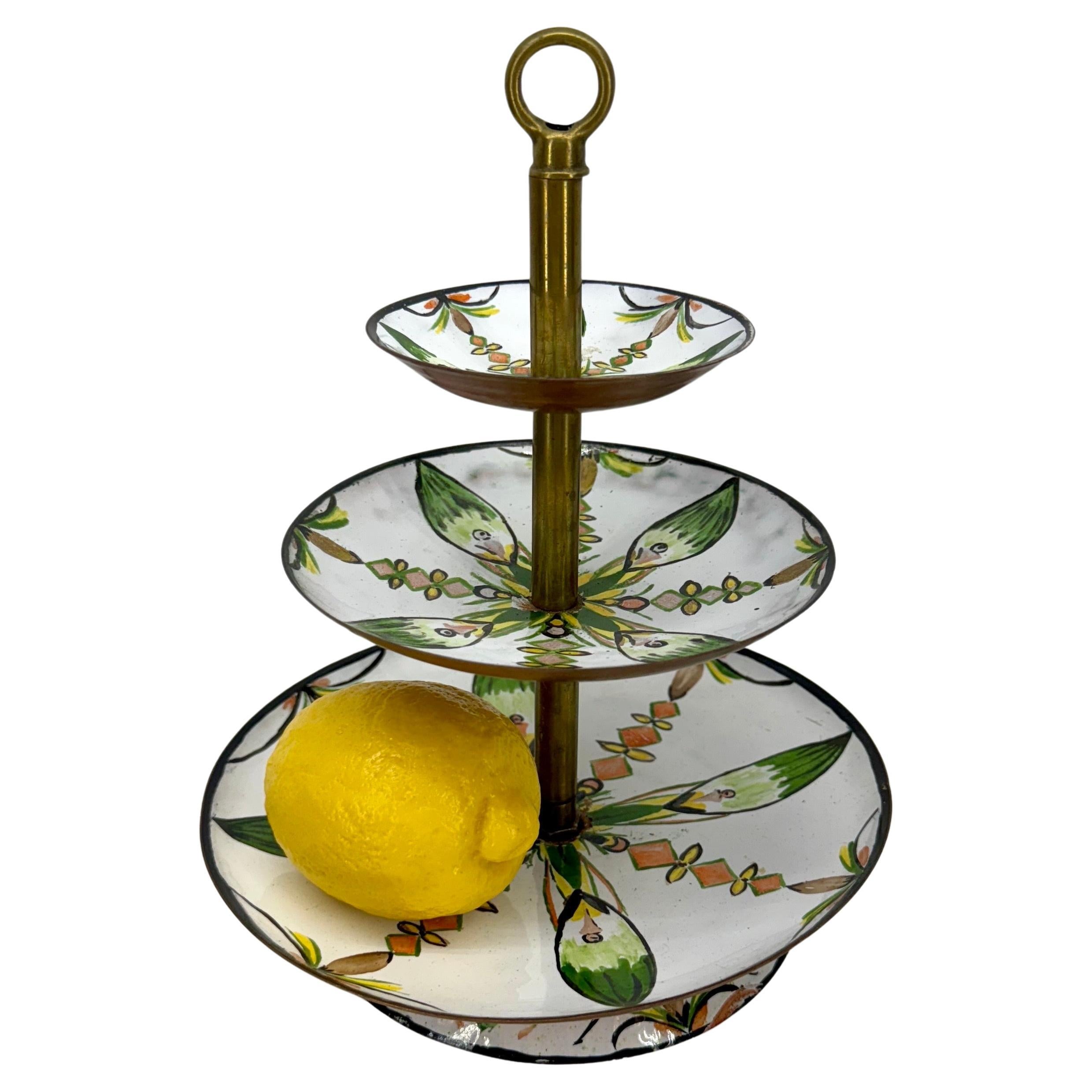 Mid-Century Three-Tier Stand, Hand-Painted Enamel 
Copper, Italy For Sale