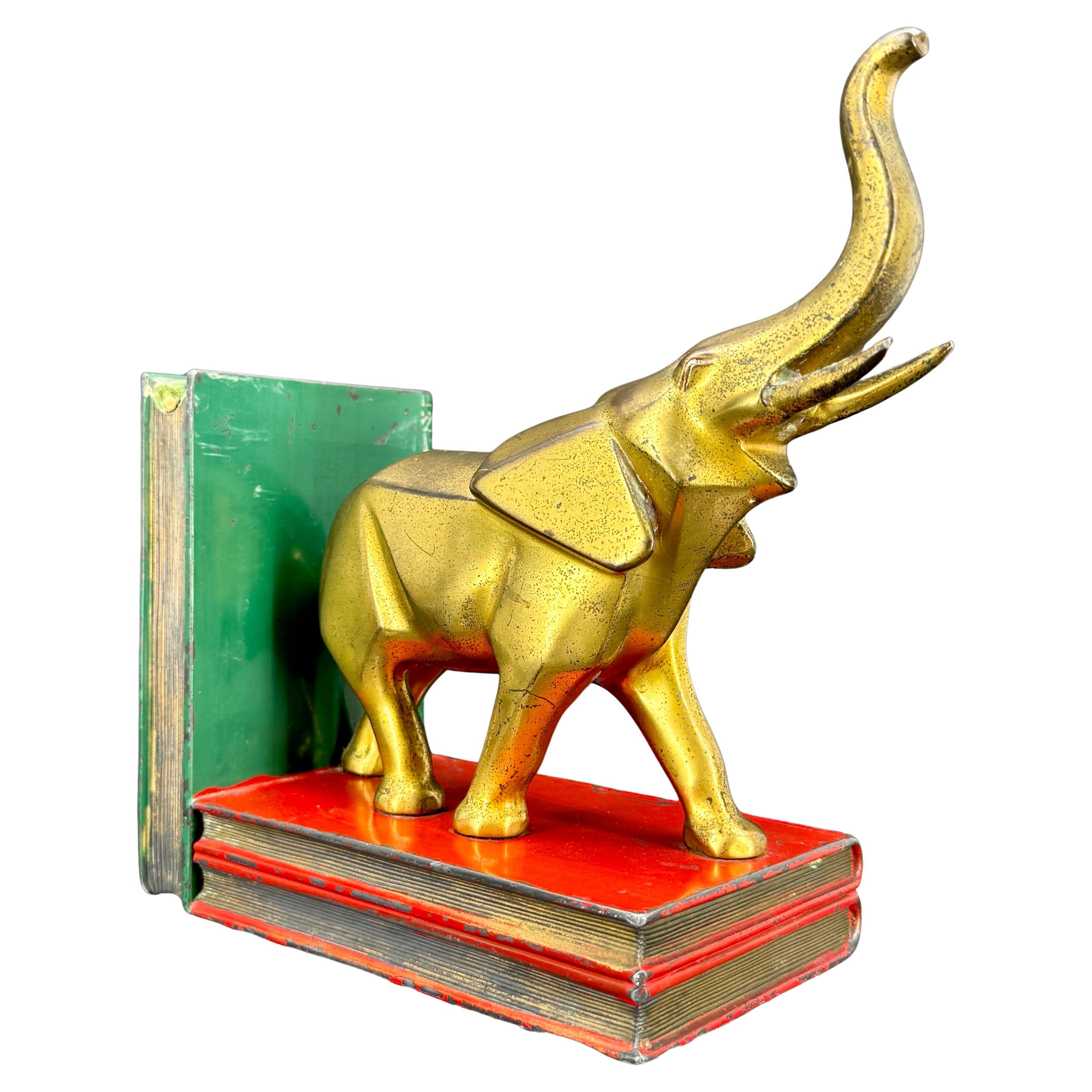 Art Deco Elephant Metal Bookend, Hand-Crafted, Mid-20th Century, 1950s For Sale