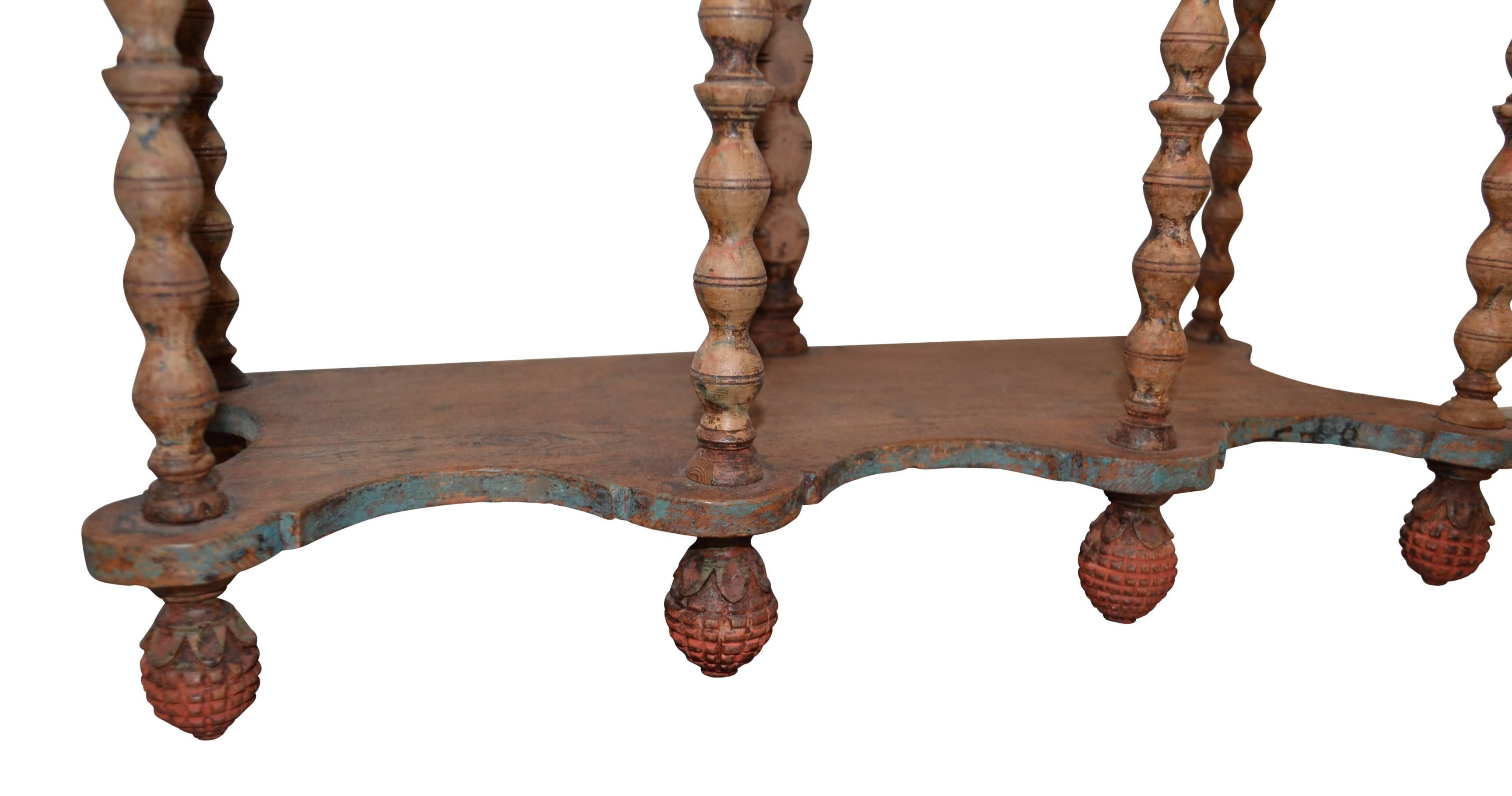 Wood 18th Century Folk Art Shelf With Heart And Pineapple Carvings  For Sale