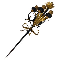 Italian Leaf and Wheat Black Gilt Saber Candle Wall Sconce
