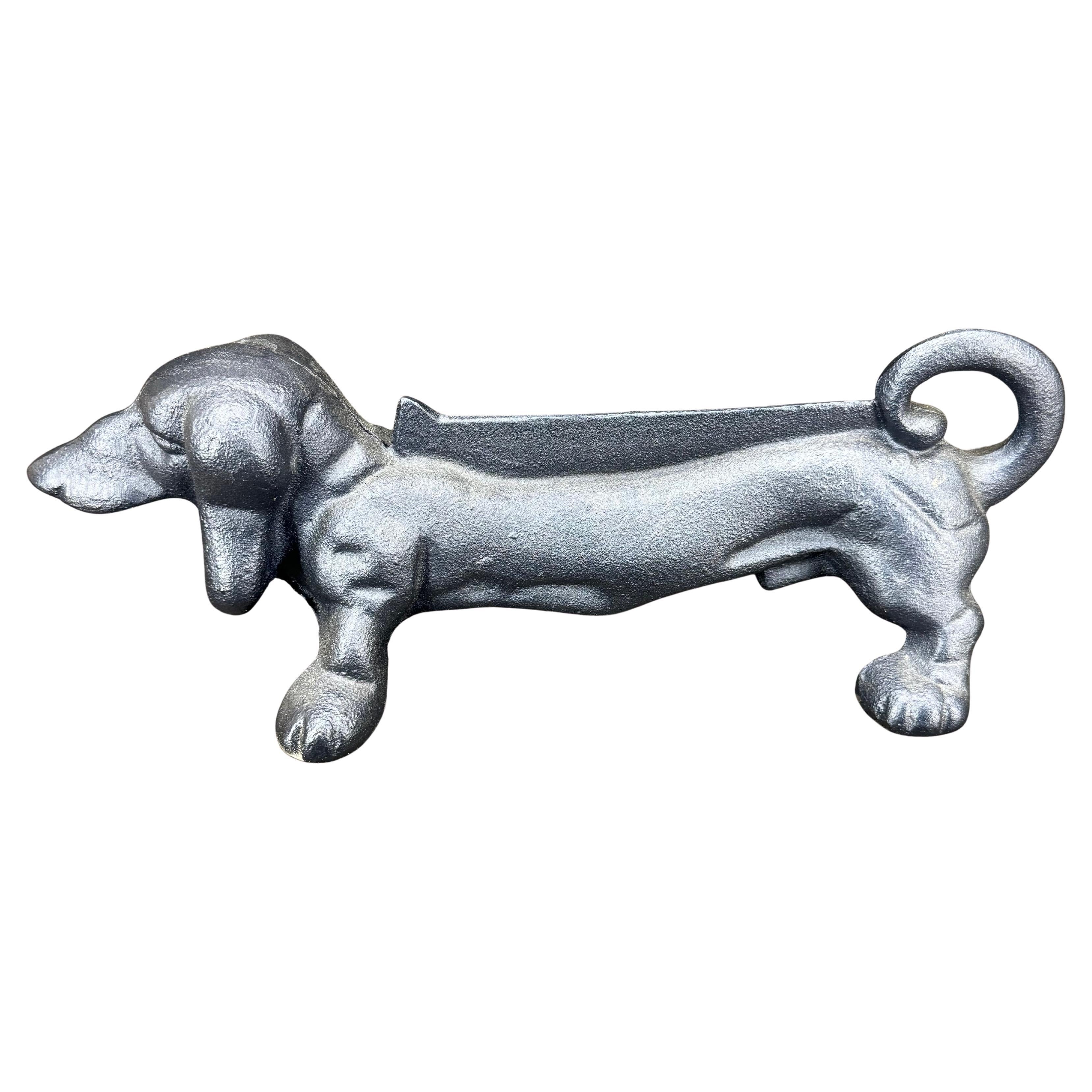Cast Iron Blue Foot Boot Scraper Door Stop of Dachshund Dog