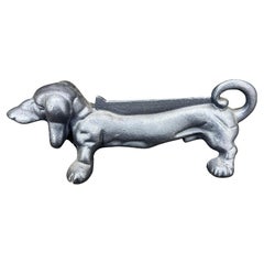 Cast Iron Blue Foot Boot Scraper Door Stop of Dachshund Dog