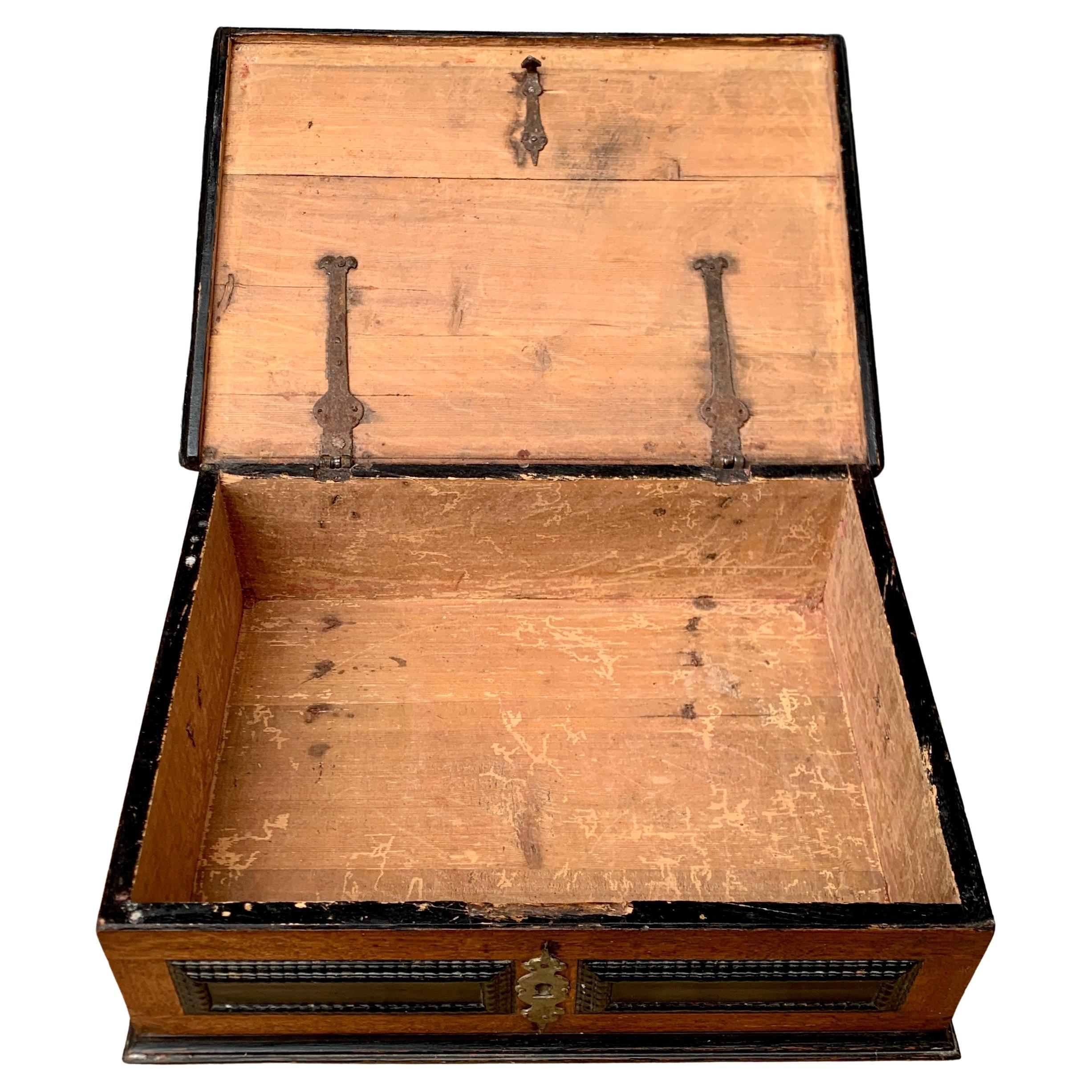 Iron Swedish 18th Century Painted Box in Oak Wood For Sale