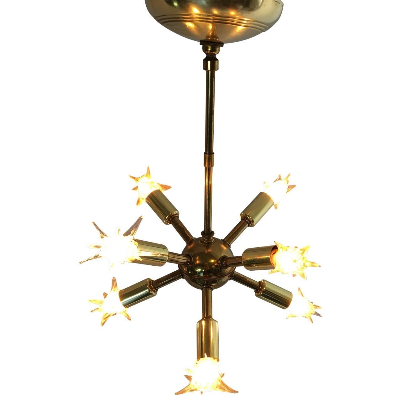 Mid-Century Modern Small Brass Sputnik Chandelier 