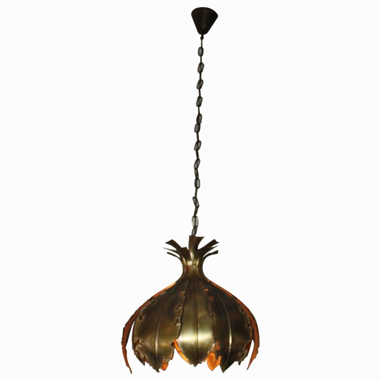 Danish 20th Century Tulip Brass Brutalist Lamp