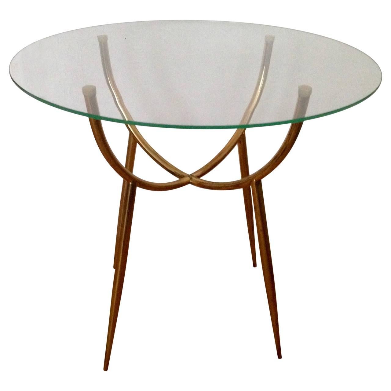 Italian Mid-Century Brass and Glass Occasional Table