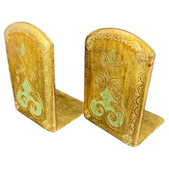 Pair of Italian Florentine Gold Gilt Wood Bookends Mid-Century Modern