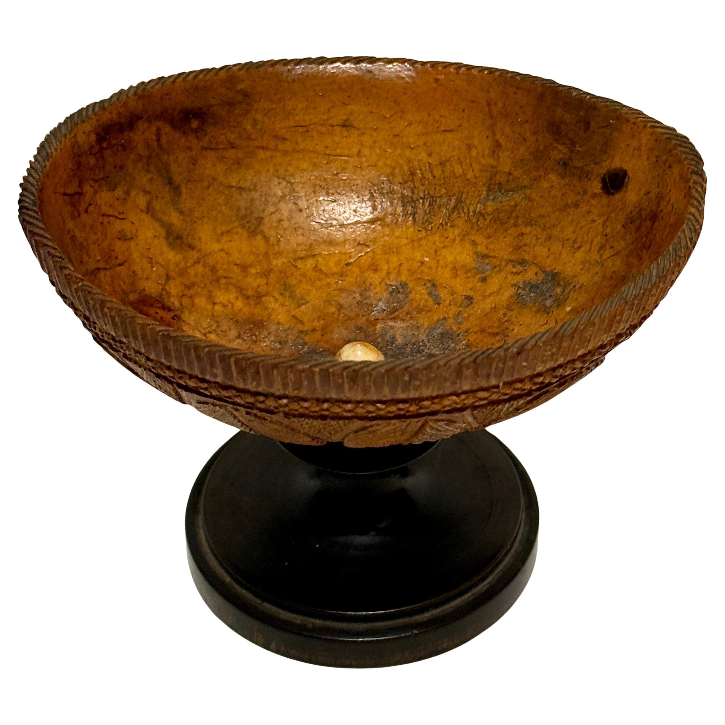 Early 19th Century Carved Coconut Bowl on Stand For Sale
