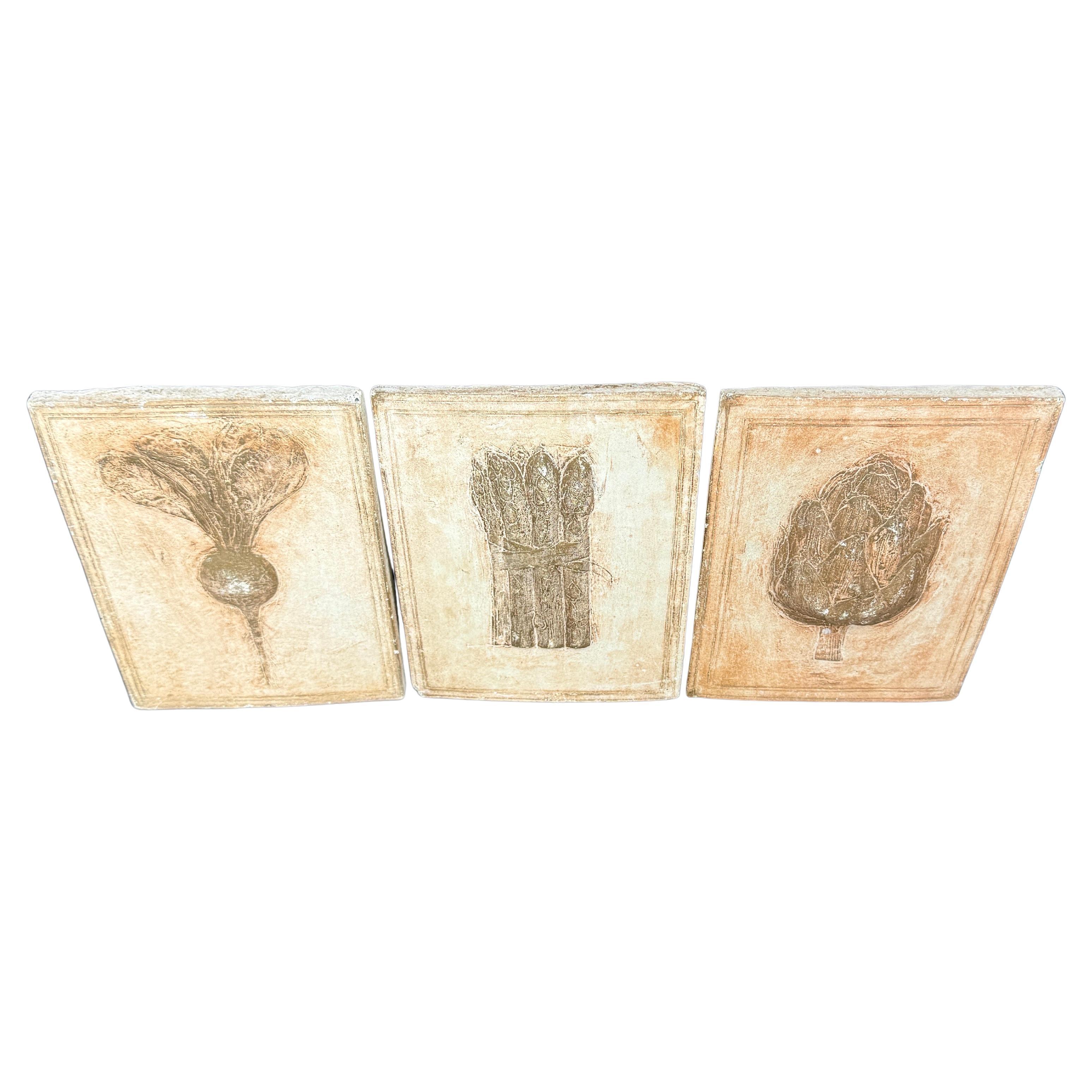 Set de 3 Azulejos de Cerámica con Motivo Vegetal Decoración de Pared Esculturas Norteamericano en venta